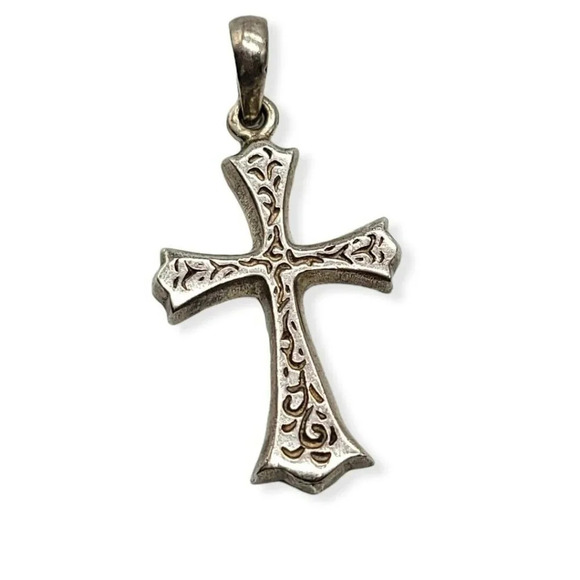 Vintage Jewelry - Puffed Sterling Silver .925 Filigree Vintage Crucifix Cross Pendant 2"